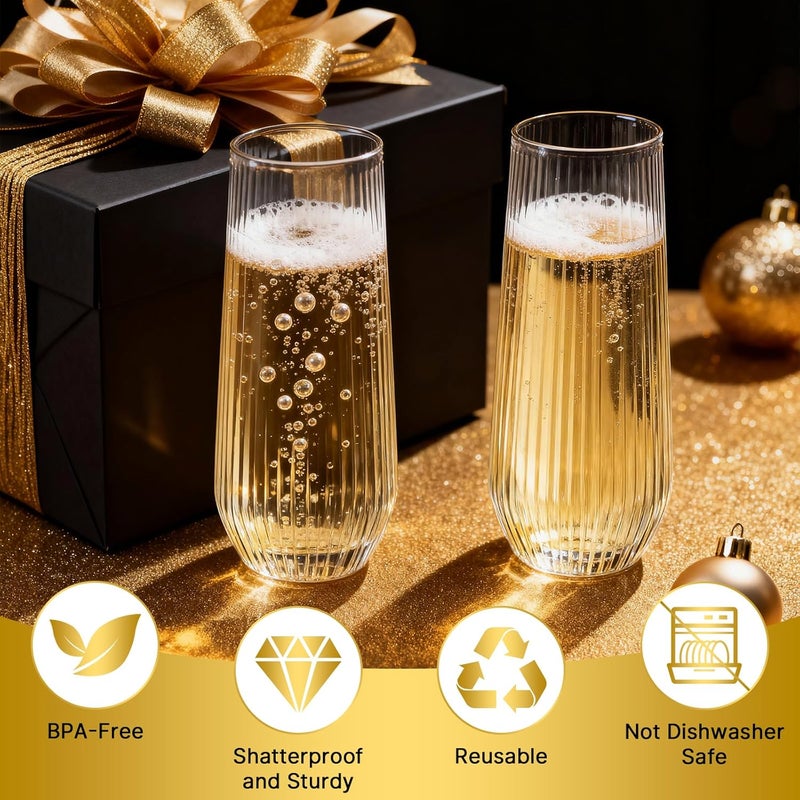 Goodluck 24pack Clear Disposable Champagne Flutes，9oz Stemless Champagne Flutes,Stemless Disposable Clear Plastic Toasting Glasses for Weddings, Birthday Parties, Family Gatherings, Bars etc - Image 4